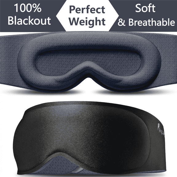 Weighted Sleep Mask, 100% Blackout Blindfold for Sleeping, Deep 3D Contoured Eye Cups, Soft Memory Foam, Extended Full Coverage Strap for Side Sleeping, Travel, Relaxation, for Women and Men