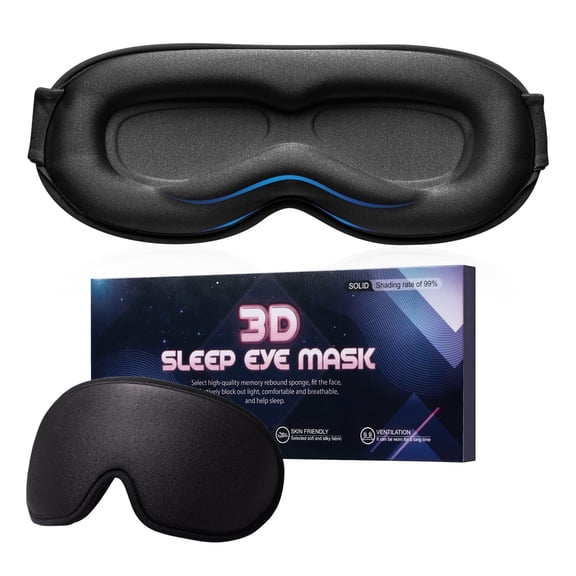 FACEMOON Adjustable Lycra Fabric Sleep Eye Mask for Sleep Support with Eye Mask, Earplugs, Storage Bag, Black