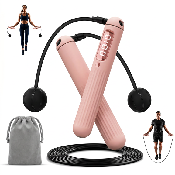 Weighted Smart Jump Rope Detachable Weights LED Counter Tangle-Free for Cardio Strength Training