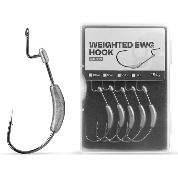 Weighted Swimbait Hooks with Molded  Keeper, Equipped with Weedless EWG Worm Fishing Hooks 2/0 3/0 4/0 5/0 1/16 1/8 3/16 1/4oz (15 PCs)