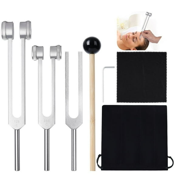 Weighted Tuning Fork Set (128Hz, 256Hz, 512Hz), 3Pcs Chakra Tuning Forks with Mallet, Medical Frequency Healing Tuning Forks with Velvet Bag for Sound Therapy Pain Relief Yoga Meditation