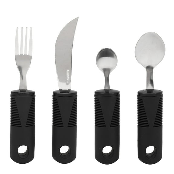 Weighted Utensils, Anti Shaking 4 Pieces Stainless Steel Hanging Hole Parkinsons Utensils For Parkinson