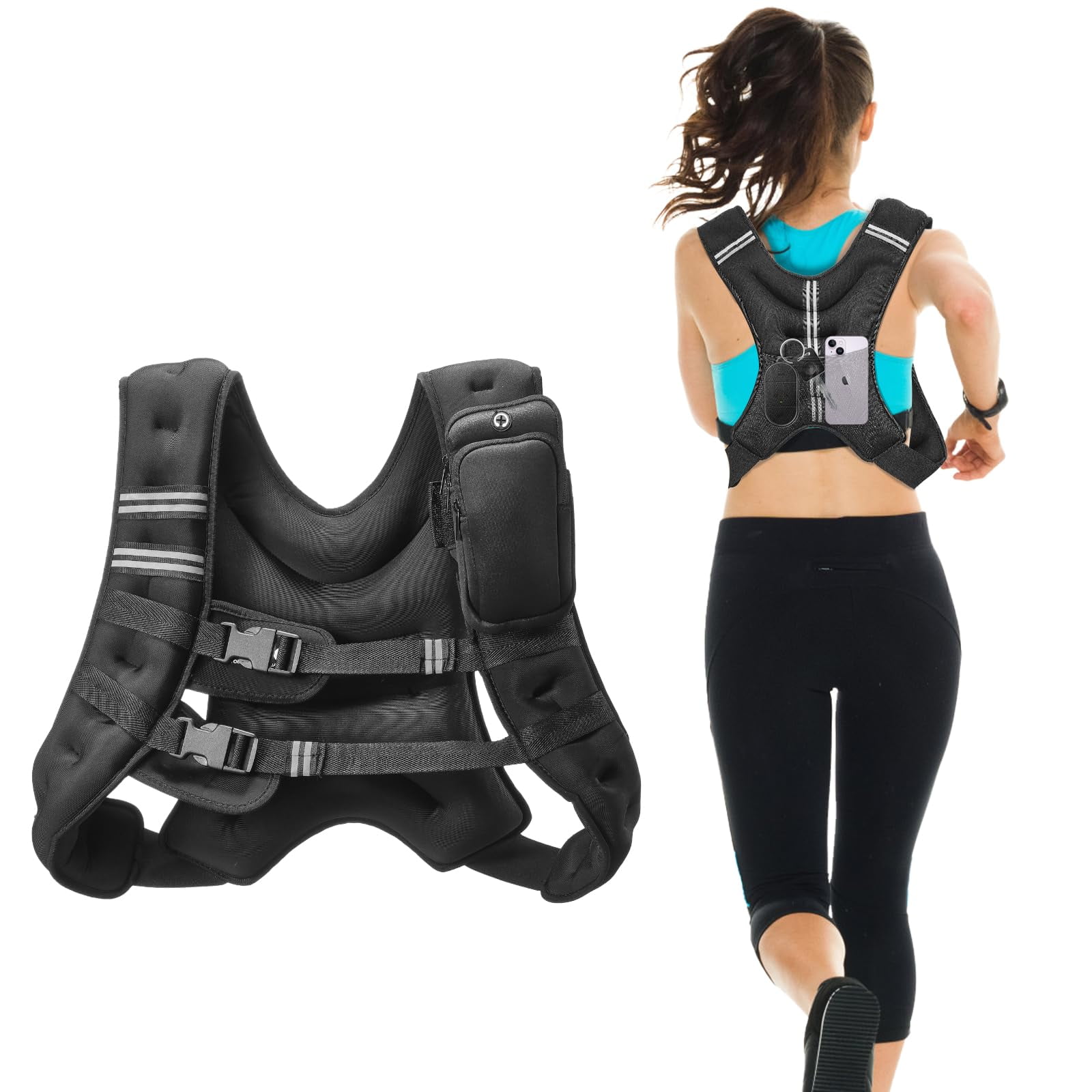 Weighted Vest, 12/16/20/30 lbs Weight Vest with Reflective Stripe, Adjustable Buckle Body Weight Vest, Workout Equipment for Strength Training, Running, Jogging, Fitness, and Weight Loss