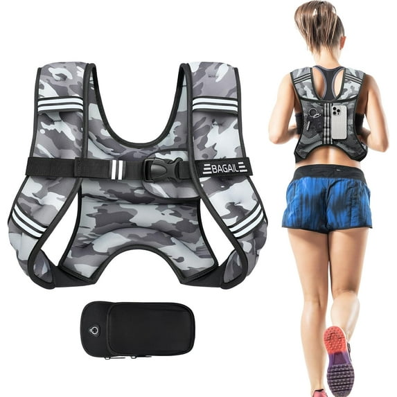 Weighted Vest, 5lbs/8lbs/10lbs/12lbs/15lbs/20lbs/25lbs/30lbs Weight Vest with Detachable Phone Pouch, Rucking Vest for Women, Men, Walking, Weight Loss, Training, Running
