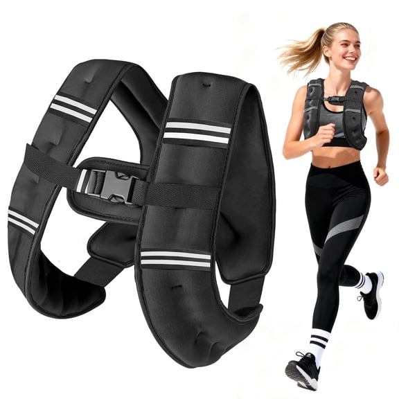 Weighted Vest 8 Lb Weight Vest for Woman Men Sport Weighted Vest with Reflective Stripe Adjustable Buckle Straps Back Black Mesh Pocket for Strength Training Running