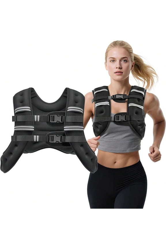 Weighted Vest, 8lb/12lb/16lb/20lb Weight Vest With Reflective Stripes For Men Women, Two Adjustment Straps For Workout, Strength Training, Running, Fitness, Muscle Building, Weight Loss