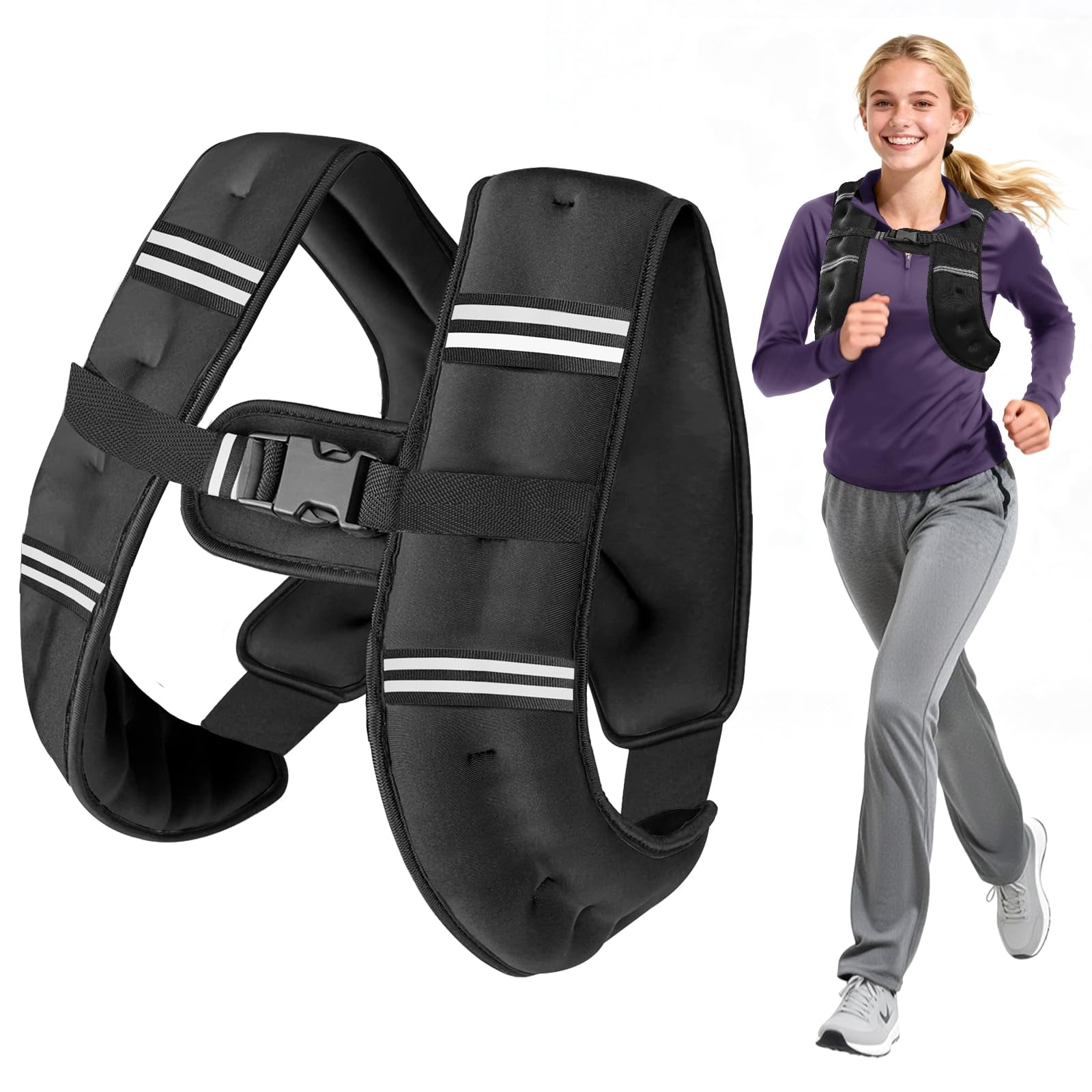 Weighted Vest Black 8 Lbs Adjustable Chest Size Strength Training Running Jogging