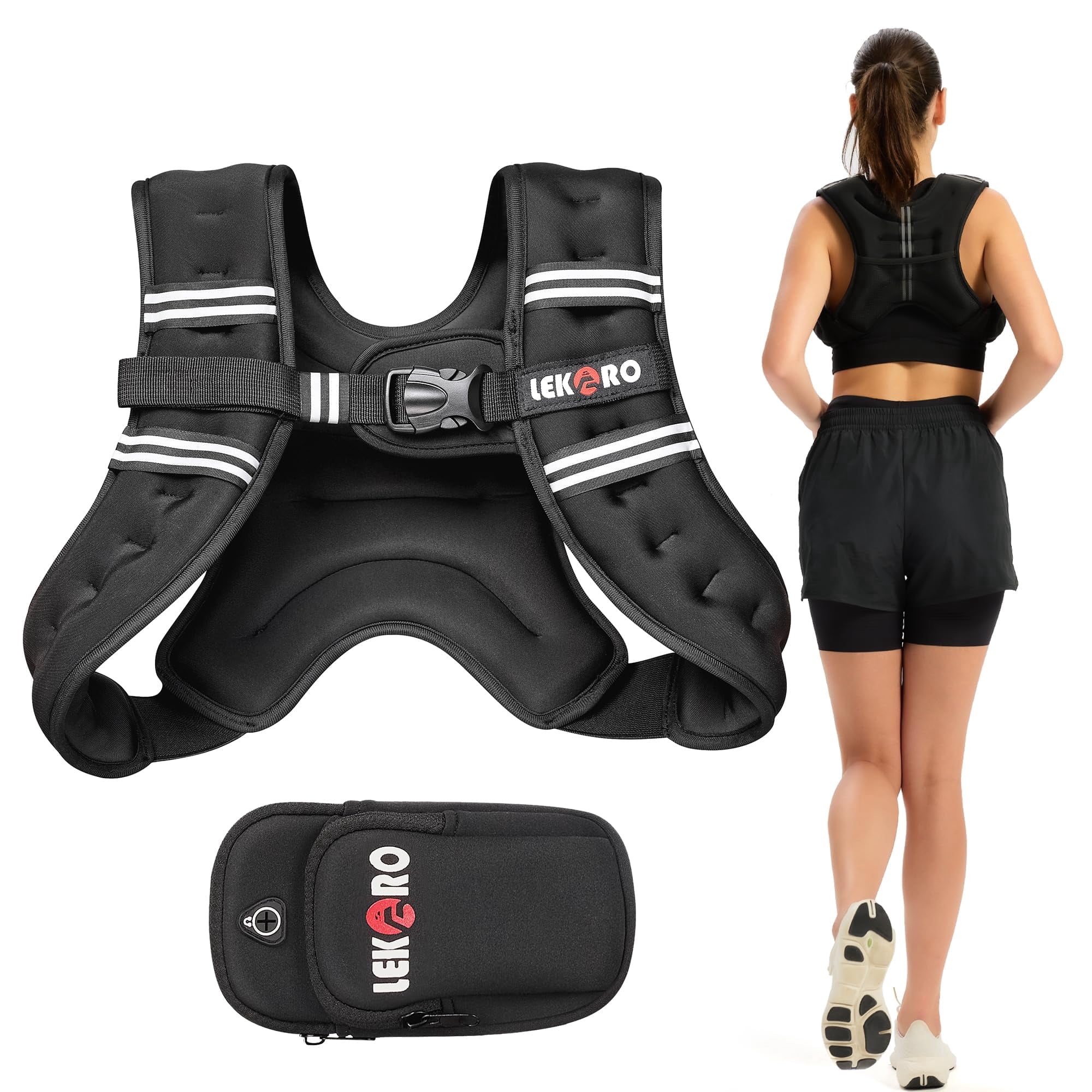 Weighted Vest for Men Women,  6LB 8LB 12LB 16LB 20LB 25LB 30LB Weights Vest with Adjustable Buckles & Reflective Stripes | Weight Vest for Walking Running Hiking Workout Gym training