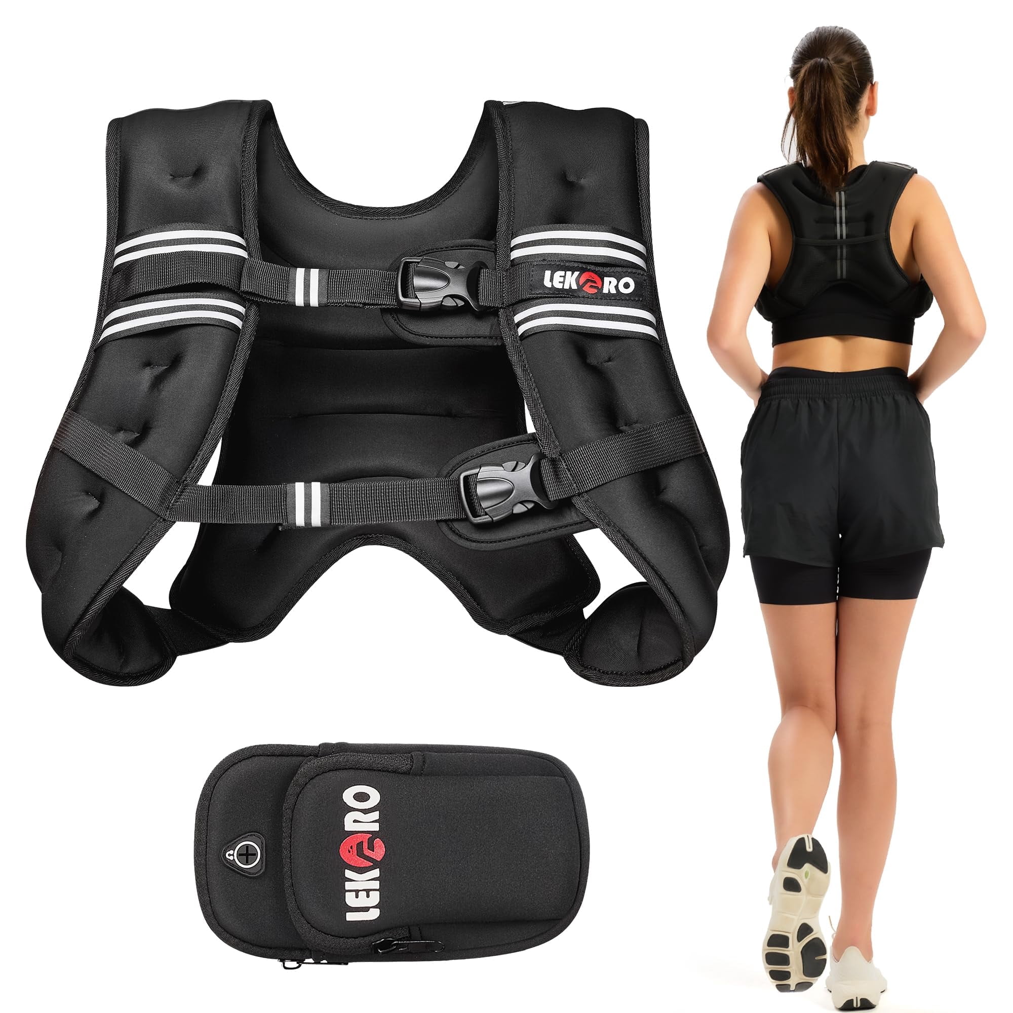 Weighted Vest for Men Women,  6LB 8LB 12LB 16LB 20LB 25LB 30LB Weights Vest with Adjustable Buckles & Reflective Stripes | Weight Vest for Walking Running Hiking Workout Gym training