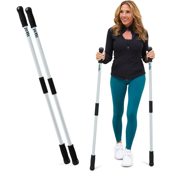 Jetti 1.2lb PVC Weighted Walking Sticks for Adults with Rubber Feet, Gray, Small, 2 Poles