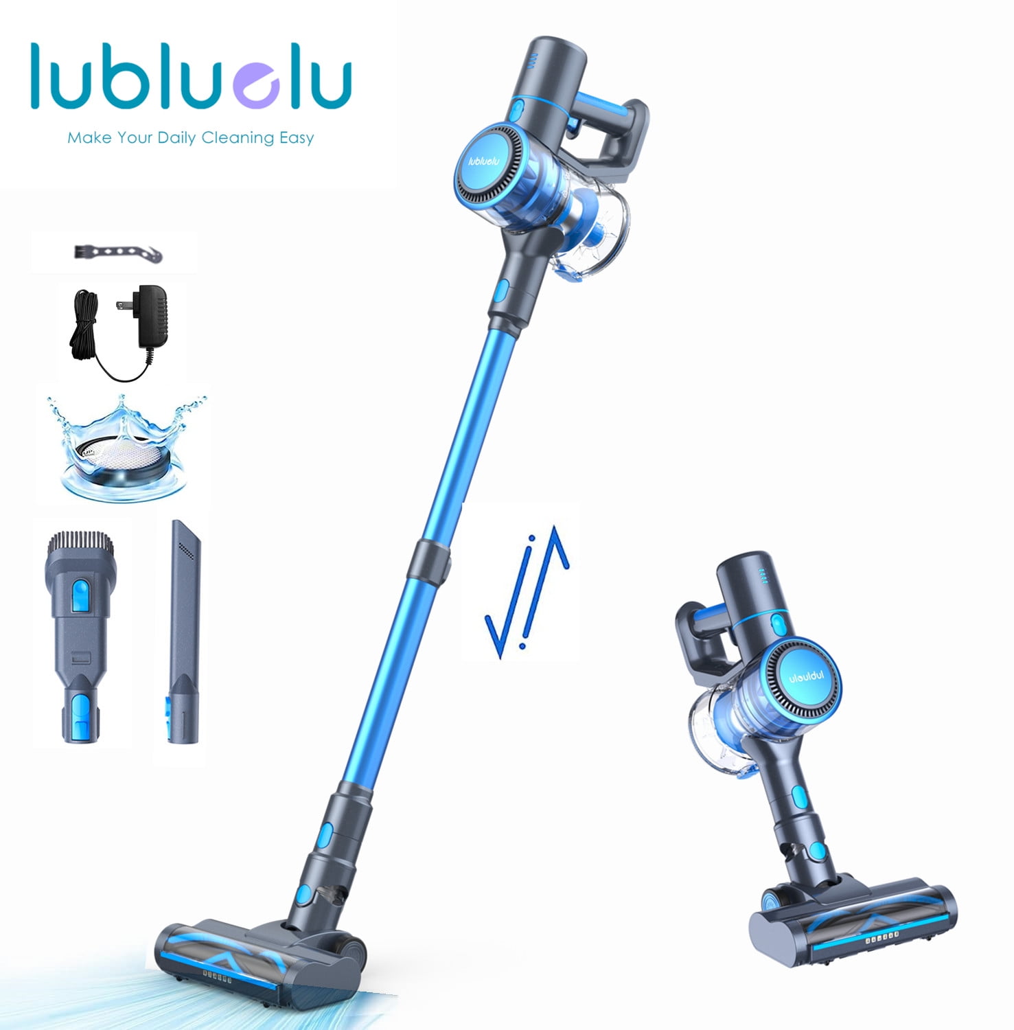 Lubluelu 6 in 1 Free-Standing Cordless Vacuum Cleaner 25KPa for Carpet Pet  Hair