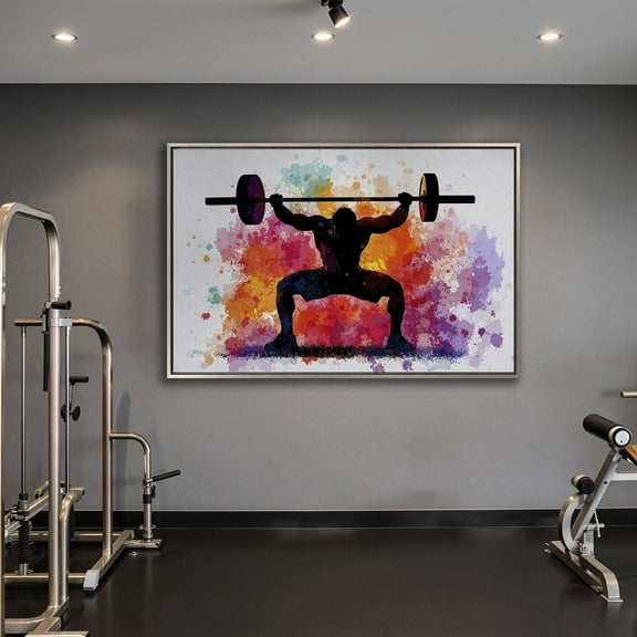 Weightlifter Silhouette Poster: Colorful Gym Decor, Unframed Canvas Size 8x12