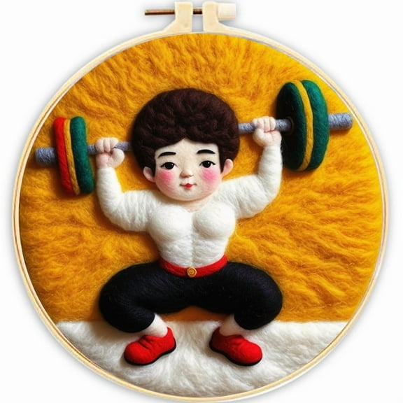Weightlifting Felt Set, Beginner Felt Painting Set, with Wool Felt Painting Set, Decorative Frame, Suitable for Home Decoration, Christmas Gift