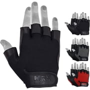 MRX Anti-Slip Unisex Half Finger Amara Leather Black Weight Lifting Gloves, L