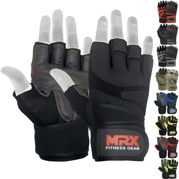 MRX Weight Lifting Gloves with Wrist Support, Half Finger for Training & Fitness Black Large