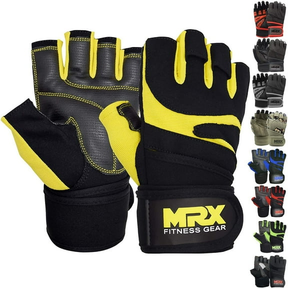 Weightlifting Gloves with Integrated Wrist Wrap Support Half Finger Body Building Gym Glove Yellow Small