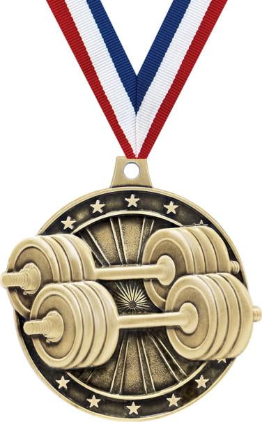 Weightlifting Medals, 2" Gold Diecast Weightlifting Medal Award 100 Pack