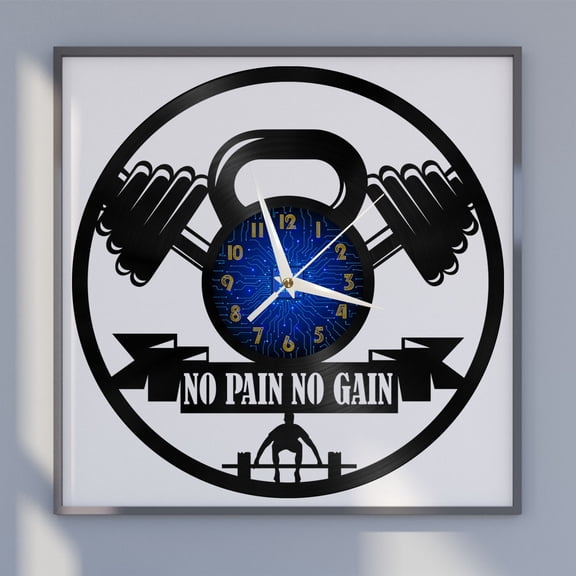 Weightlifting Muscle Building GYM 12 Inch Vinyl Record Wall Clock - Silent, Creative, and Unique Clock for Living Room, Entryway, or Bedroom Decor - Perfect Gift Idea(12 inchs B without LED)