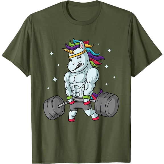 Weightlifting Unicorn Funny Deadlift & Gym Gift Unisex T-Shirt for Men Women Kids Toddler,Military Green Color,Size M