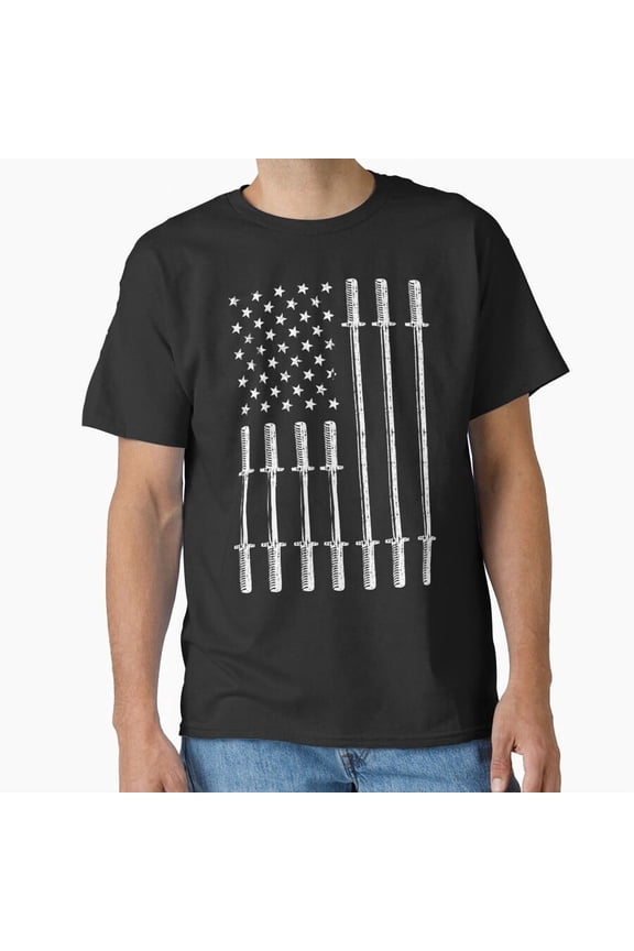 Weightlifting Us Flag Gym Bars Bodybuilding T-Shirt