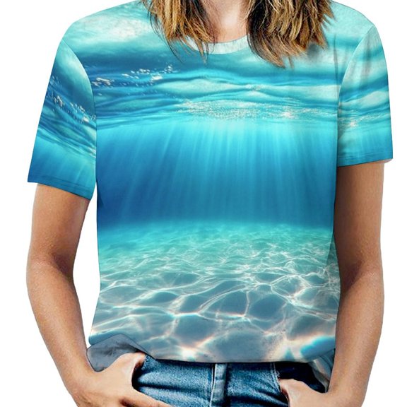 Weiguang (11) Womens Tops Women's Fashion Casual Short Sleeve Flower Print Round Neck Pullover Top Blouse