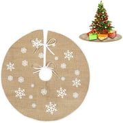 Weihnachtsbaum-Rock aus Leinen,Weihnachtsbaumrock für Weihnachtsbaum Retro,mit weißen Schneeflocken Bedruckt,für Weihnachtsbaum, Weihnachtsdekoration (120cm Leinen Schneeflocke)