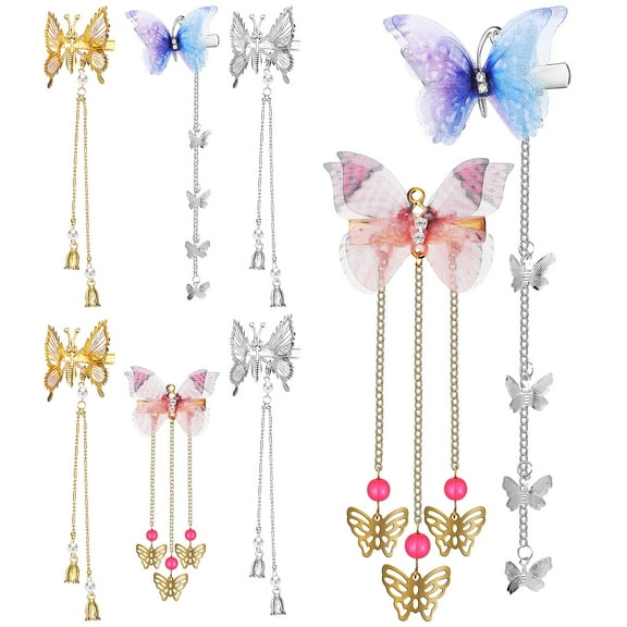 Weijiyouyu 8Pcs Butterfly Hair Clips with Moving Wings Long Tassel 3D Butterfly Barrettes Headdress Hair Accessories