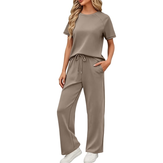 Weikingp 2 Piece Sets for Women Womens Two Piece Sets Linen Sets for Women 2 Piece Summer Work Outfits for Women Linen Beach Set Casual Outfits for Women 2 Piece Sets Brown 2XL