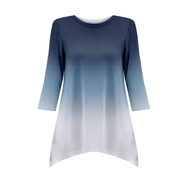 Weikingp 3/4 Length Sleeve Womens Tops Asymmetrical Blouse For Women Cotton Tunic Tops For Women Casual Loose Round Neck Mid Length Sleeve Ladies Top Asymmetrical