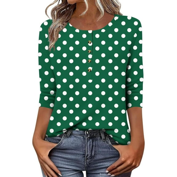 Weikingp 3 Quarter Sleeve Tops For Women Three Quarter Sleeve Tee Shirts For Women Polyester Shirts For Women 3/4 Sleeve T Shirts For Women Tunic Tee Shirts For Women Green L