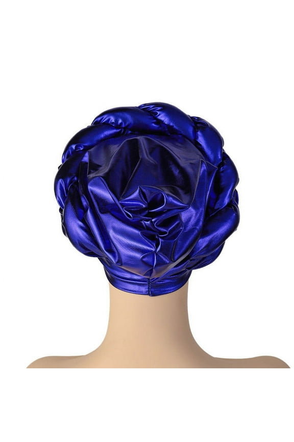 African Head Wraps Head Wraps Fashion Women Beading Braid Hat Muslim Ruffle Cancer Wrap Cap Sleep Caps Satin Lined Hair Bonnets Turbans for Women Blue One Size Clearance