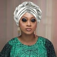 thumbnail image 1 of Weikingp African Head Wraps Head Wraps Fashion Women Beading Braid Hat Muslim Ruffle Cancer Wrap Cap Sleep Caps Satin Lined Hair Bonnets Turbans for Women Silver One Size Clearance！, 1 of 3