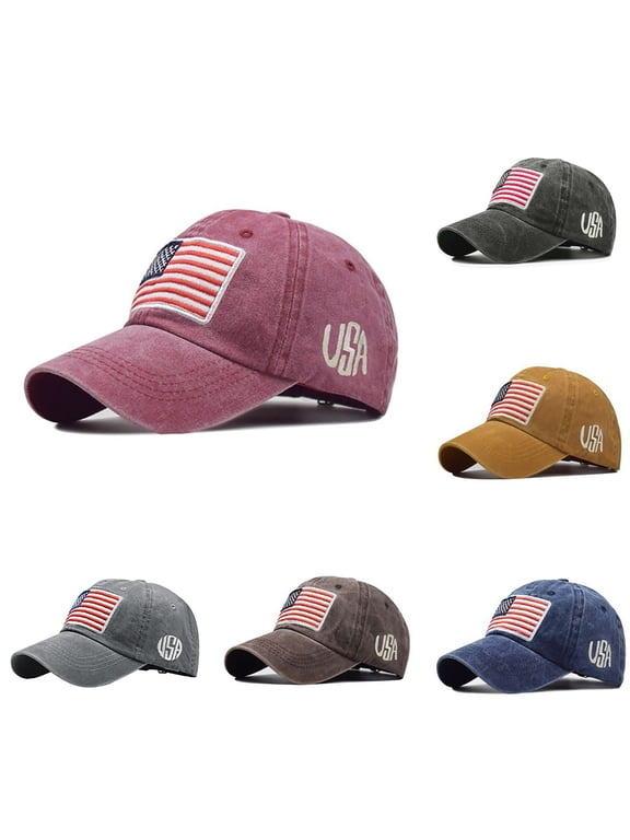 American Flag Baseball Cap Adult Classic Washed Old Letter American Sunshade Basebal Mens Hat Plain Snap Back Baseball Cap Usa Hats For Men,Red