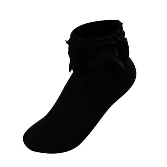 Weikingp Ankle Socks for Women No Show Socks Womens 1 Pair Women Ankle Socks Lace Ruffle Frilly Comfortable Cute Cotton Socks Ladies Girl Lace Socks Socks for Women Black One Size