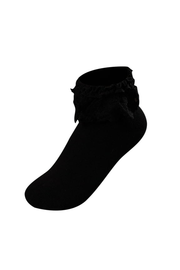 Ankle Socks for Women No Show Socks Womens 1 Pair Women Ankle Socks Lace Ruffle Frilly Comfortable Cute Cotton Socks Ladies Girl Lace Socks Socks for Women Black One Size