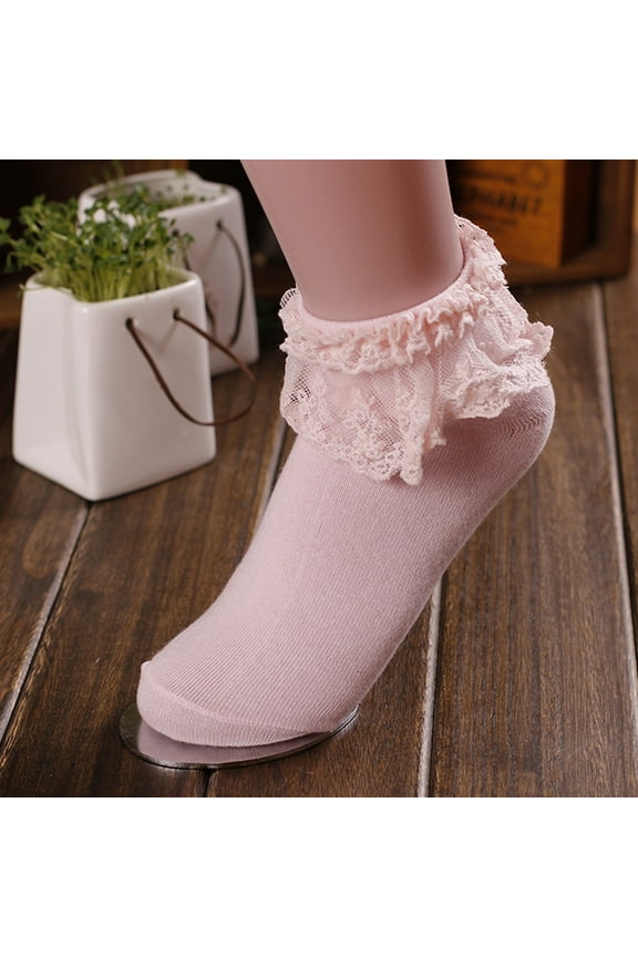 Ankle Socks Wool Socks 1 Pair Women Ankle Socks Lace Ruffle Frilly Comfortable Cute Cotton Socks Ladies Girl Lace Socks Crew Socks For Women Pink One Size