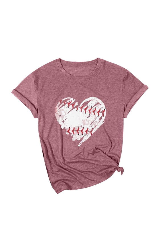 Baseball Shirt Women Going Out Tops Women's Spring/Summer Solid Baseball Print Loose Casual Short Sleeved T Shirt Top Casual Tops for Women Red M Clearance!