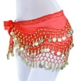 thumbnail image 1 of Weikingp Belts for Women Chiffon Belly Dance Hip Scarf Wrap Belt Tribal Sash Skirt Silver 128 Coins Western Belts for Woman Womens Belt (Clearance) Red Polyester, 1 of 2
