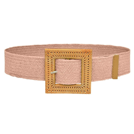 Weikingp Belts for Women Women Elastic Woven Casual Summer Belt Stretch Skinny Belt With Wooden Buckle Western Belts for Woman Womens Belt (Clearance) Pink polypropylene