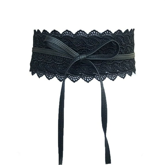 Weikingp Belts for Women Trendy Dress Belt Women Womens Faux Leather Belt Fashion Obi Style Lace Bow Tie Wide Wrap Waist Belt Wide Belts for Women Black One Size
