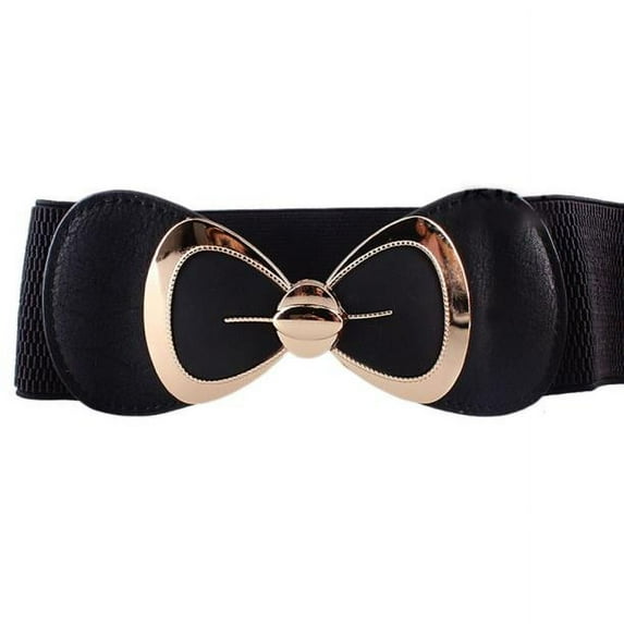 Weikingp Belts for Women Women Fashion Bowknot Buckle Waistband Wide Elastic Stretch Waist Belt Bk Western Belts for Woman Womens Belt () Black