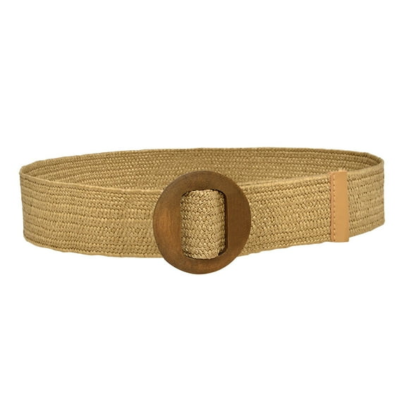 Weikingp Clearance! Belts for Women, Women Woven Elastic Casual Summer Solid Belt Stretch Belt with Wooden Buckle, Womens Belt, Western Belts for Woman Khaki