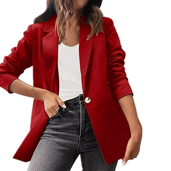 Weikingp Blazers for Women,Women Loose Top Long Sleeve Casual Slim Short Small Suit Jacket Womens Blazer Tops for Women Trendy Clearance Red 2Xl