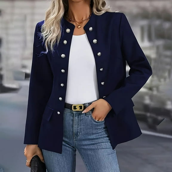 Weikingp Blazers for Women,Women'S Business Casual Buttons Pockets Open Front Suit Cardigan Womens Blazer Tops for Women Trendy Clearance Blue L