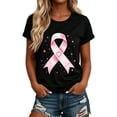 thumbnail image 1 of Weikingp Breast Cancer Shirts for Women Short Sleeve Casual Tops Cute Love Heart Ribbon Graphic Print Tee Vintage Floral T Shirt Baseball Shirt Going Out Tops Black L, 1 of 4
