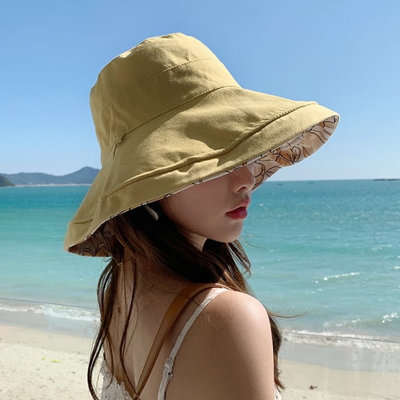 Weikingp Bucket Hat Boating Hats Women Womens Outdoor Solid Flower Printed Sun Hat Flower Printed Casual Elegant Sun Hat Beach Hats for Women Yellow One Size Clearance！