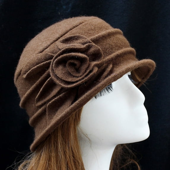 Weikingp Bucket Hat Sun Hat Elegant Bucket Women's Cloche Ladies Hat Cap Wool Winter Vintage Flower Caps Golf Sun Hats for Women Brown One Size Clearance！