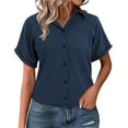 thumbnail image 1 of Weikingp Button Front Tops For Women Button Down Shirts For Women Button Down Shirts For Women Short Sleeve Linen Button Down Shirt Women Cotton Linen Tops For Women Blue S, 1 of 9