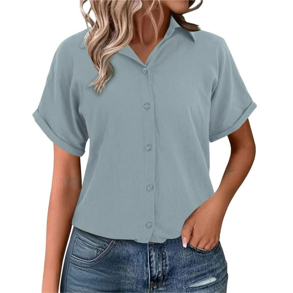 Weikingp Button Front Tops For Women Button Down Shirts For Women Button Down Shirts For Women Short Sleeve Linen Button Down Shirt Women Cotton Linen Tops For Women Gray L