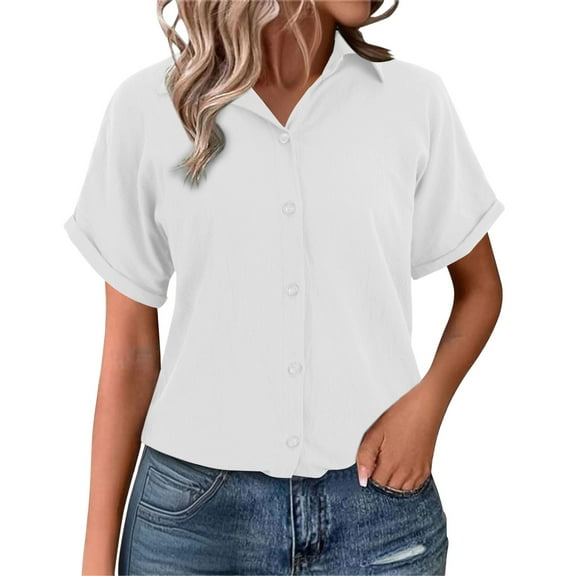 Weikingp Button Front Tops For Women Button Down Shirts For Women Button Down Shirts For Women Short Sleeve Linen Button Down Shirt Women Cotton Linen Tops For Women White M